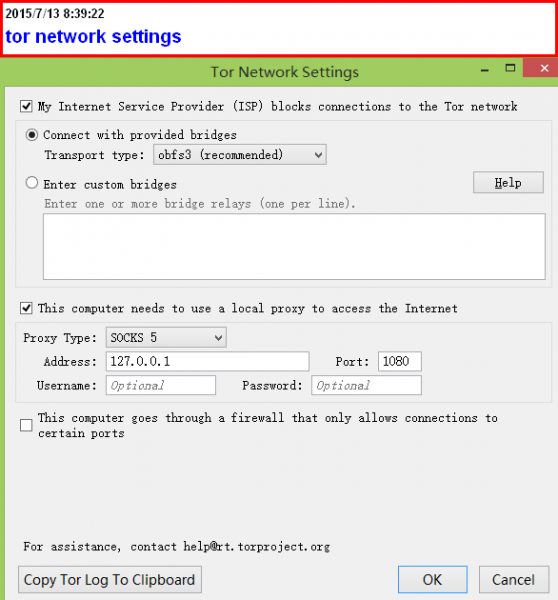 tor network settings